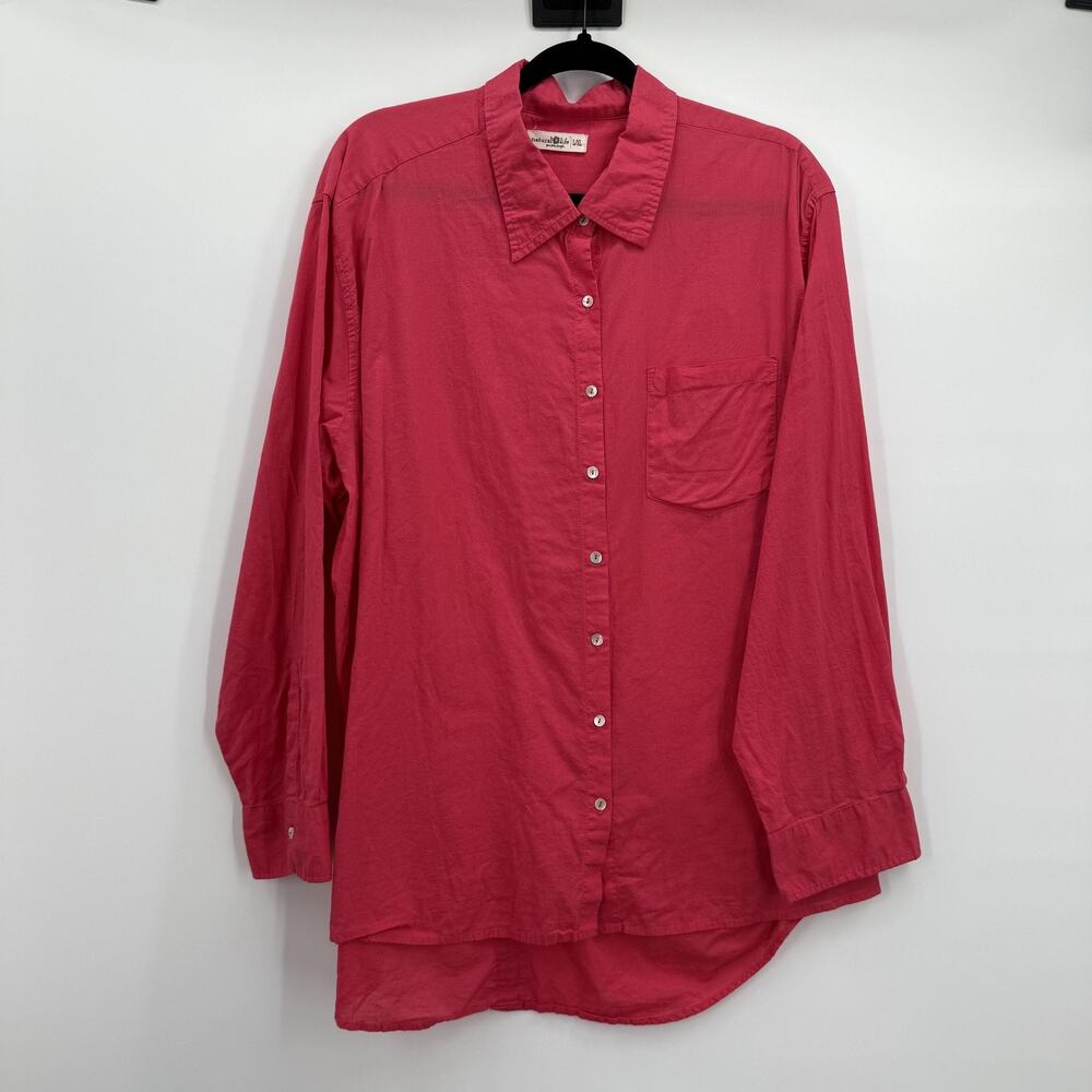 Natural Life Shirt Womens L/XL Pink Button Down‎ Long Sleeve Oversized Pocket